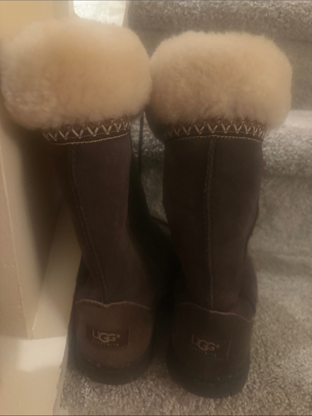 UGG Brown Suede Shearling-Lined Lace-Up Mid-Calf Boots - Picture 5 of 5